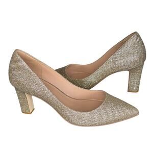 Cole Haan Mylah Glitter Block Heel Pumps Gold Wedding Party Date Night Shoes 8B